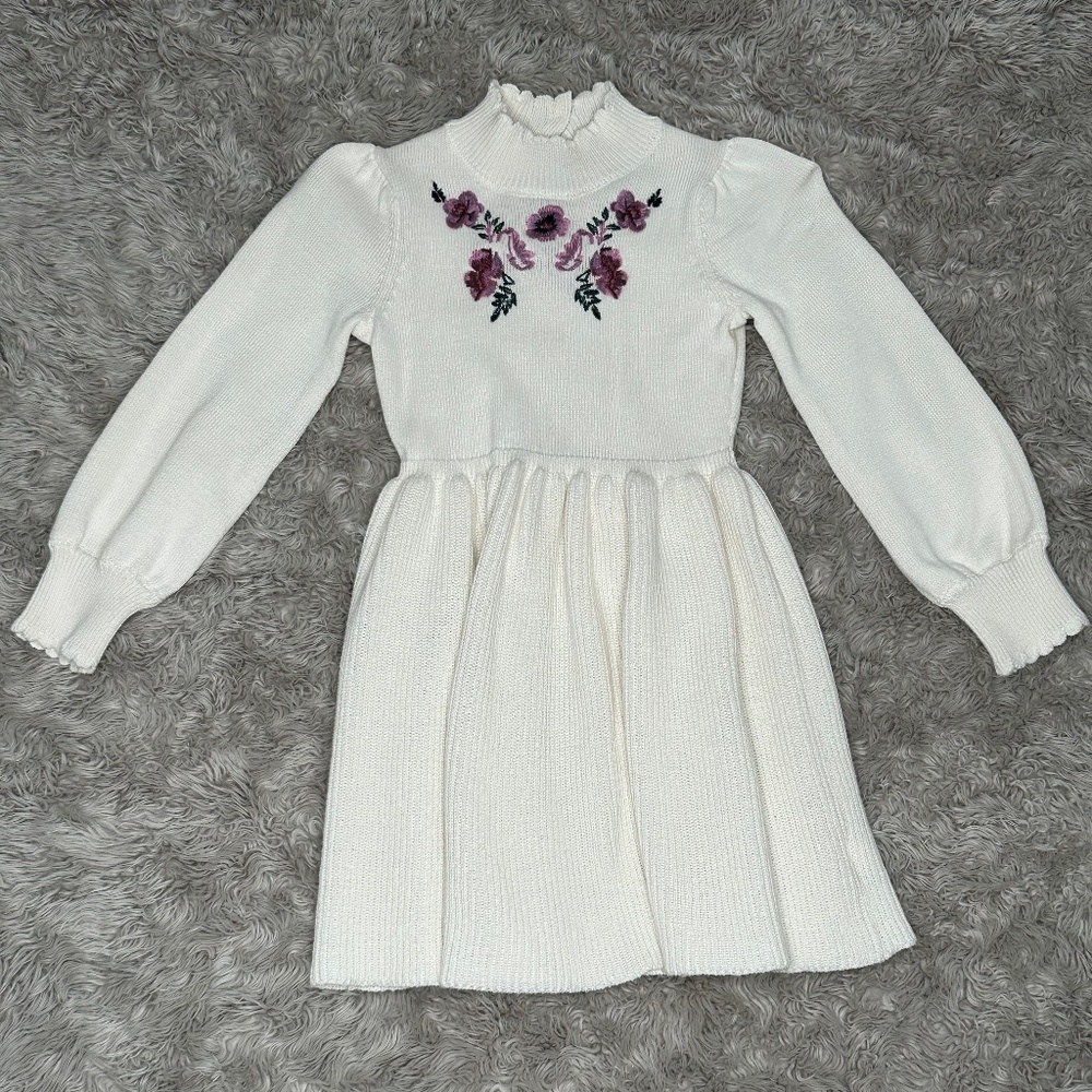 Floral Embroidered Sweater Dress
